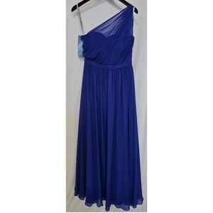 New Alfred Angelo 7243 One Shoulder Dress in Cobalt Blue, labeled 8 fits ~4